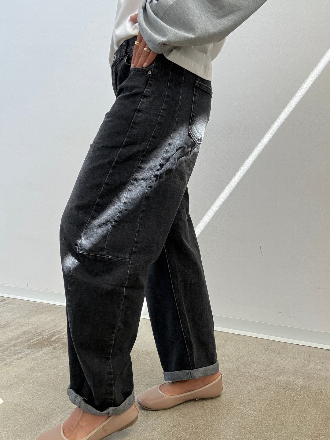 DENIM ANITA BARREL BLACK STONEWASH