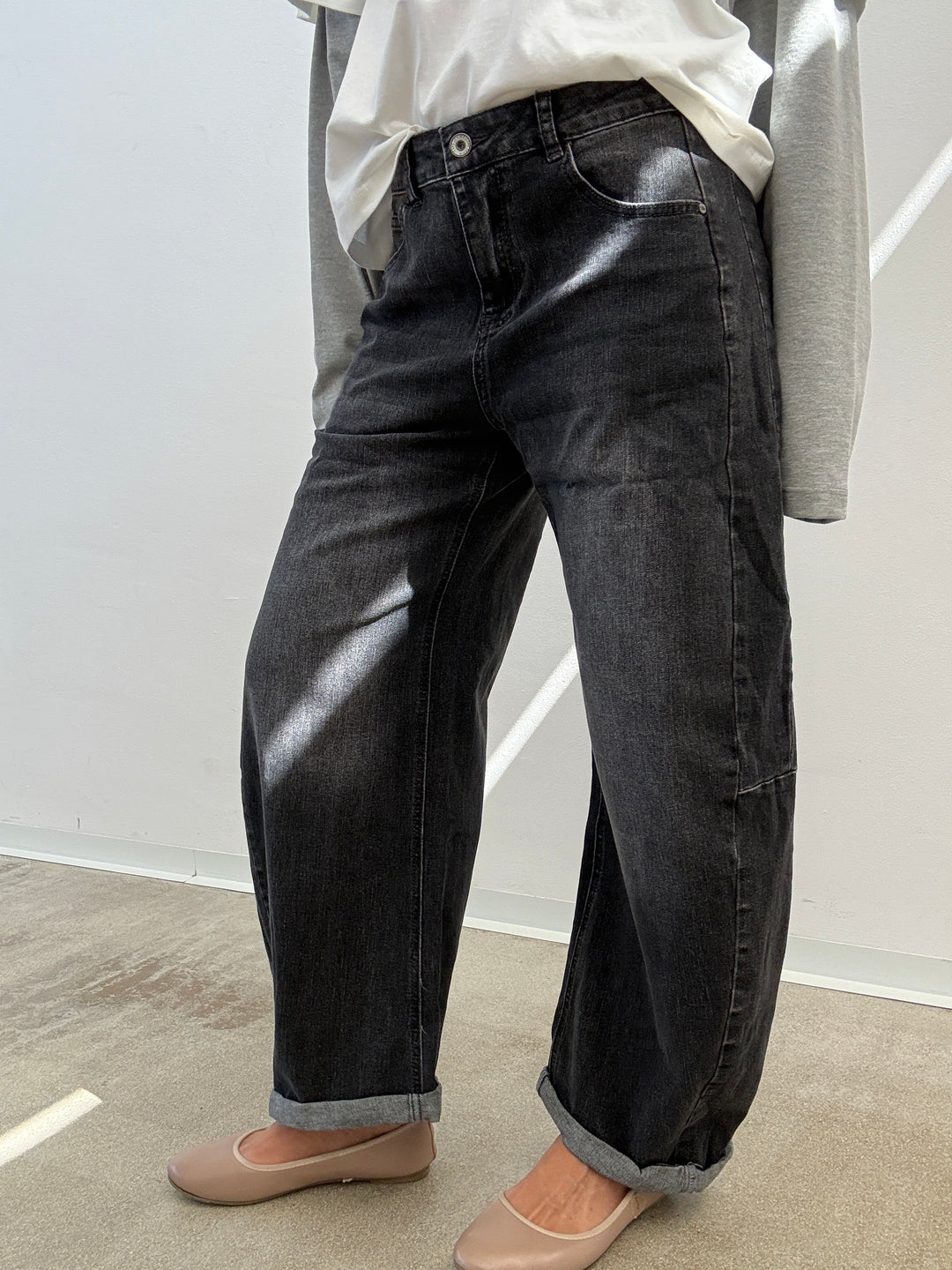 DENIM ANITA BARREL BLACK STONEWASH
