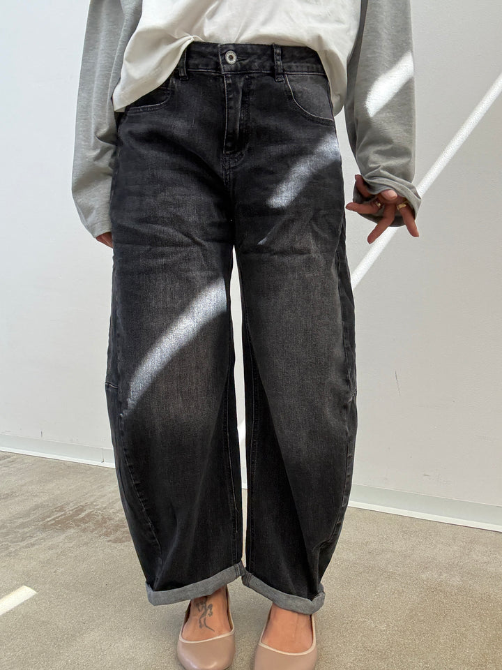 DENIM ANITA BARREL BLACK STONEWASH