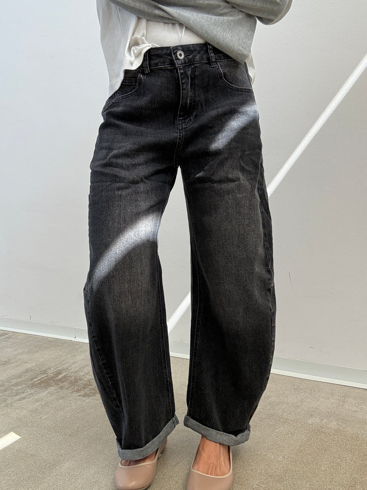 DENIM ANITA BARREL BLACK STONEWASH