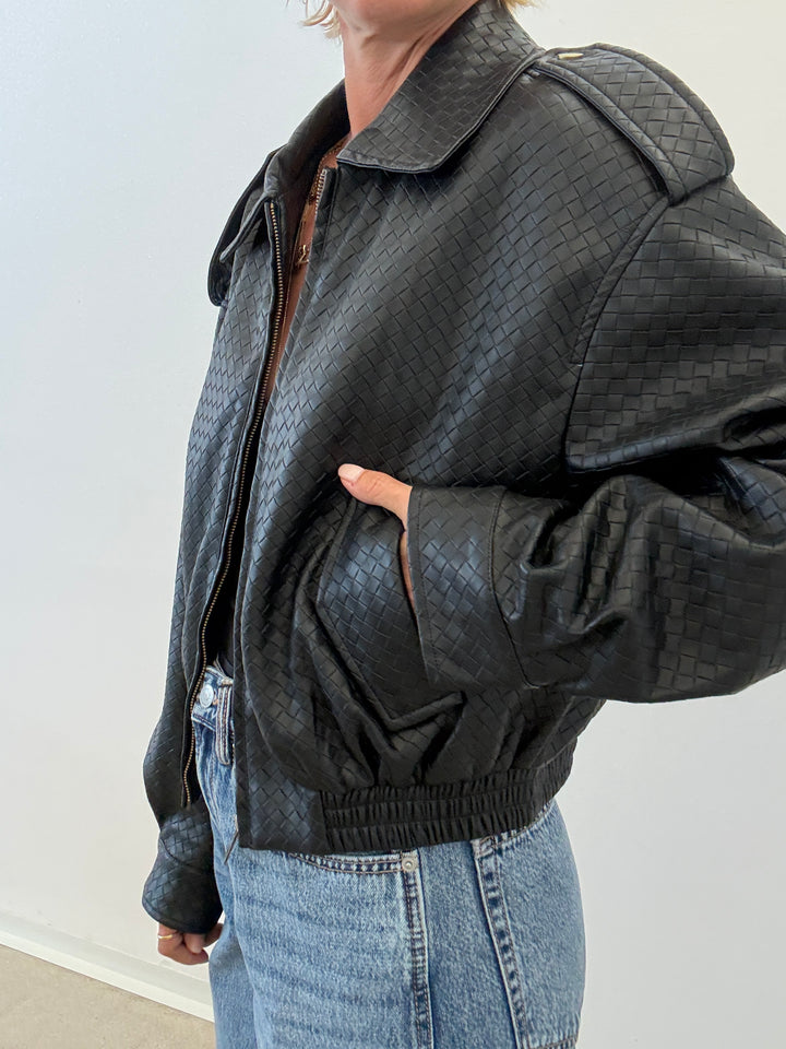 BOMBER INTRECCIO ECOPELLE NERO