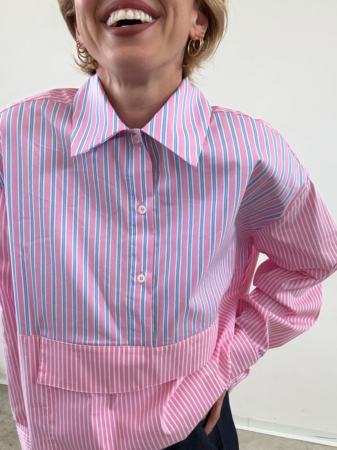 CAMICIA TASCA RIGHE ROSA