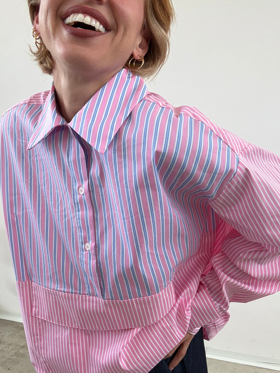 CAMICIA TASCA RIGHE ROSA