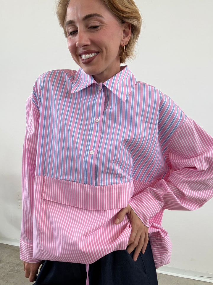 CAMICIA TASCA RIGHE ROSA