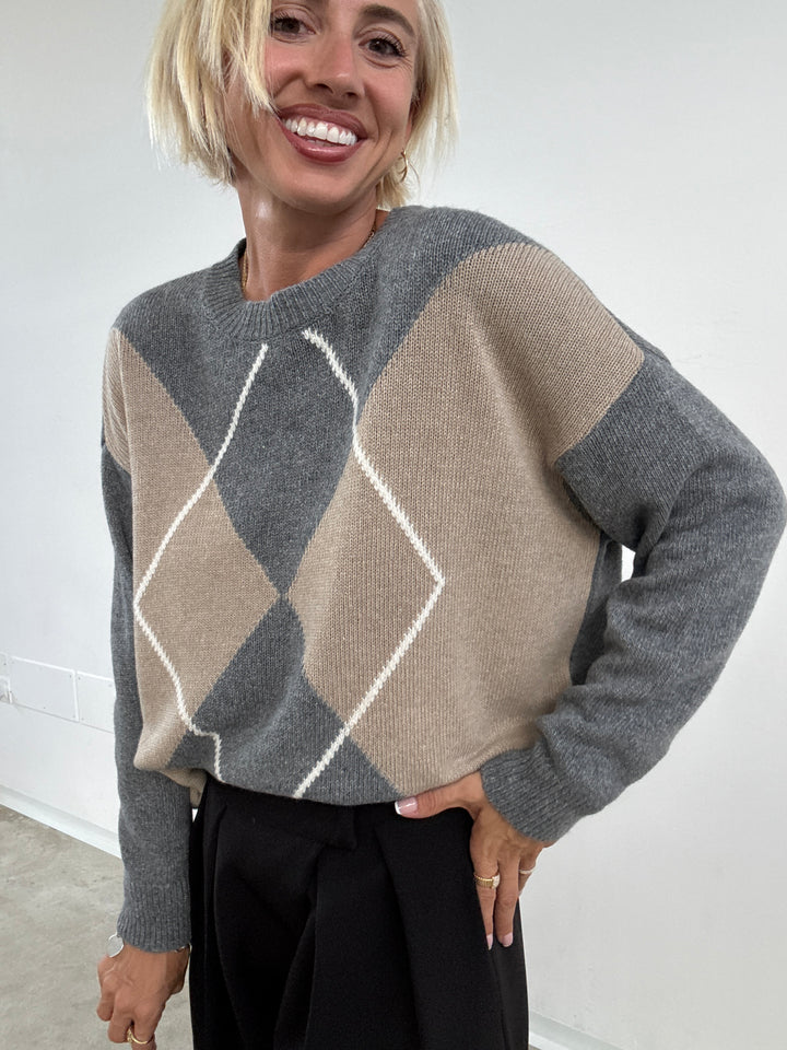 PULL ROMBI GRIGIO/BEIGE
