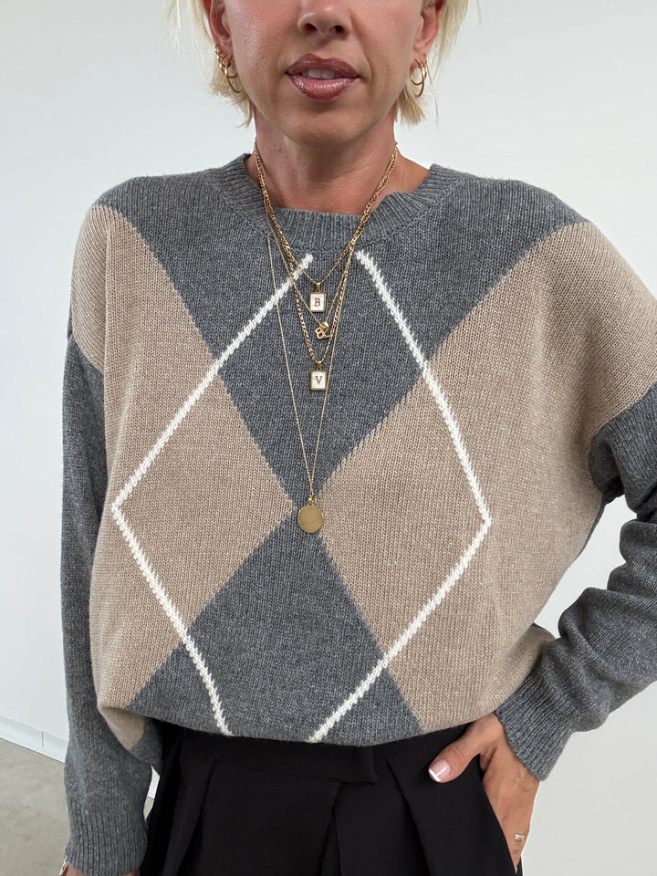 PULL ROMBI GRIGIO/BEIGE
