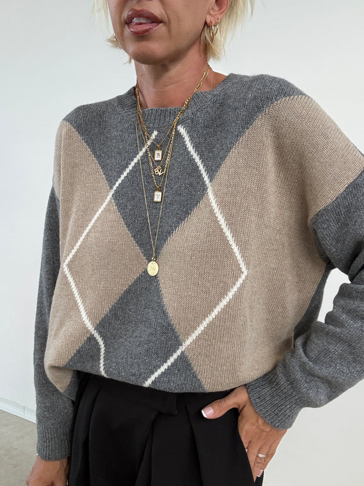 PULL ROMBI GRIGIO/BEIGE