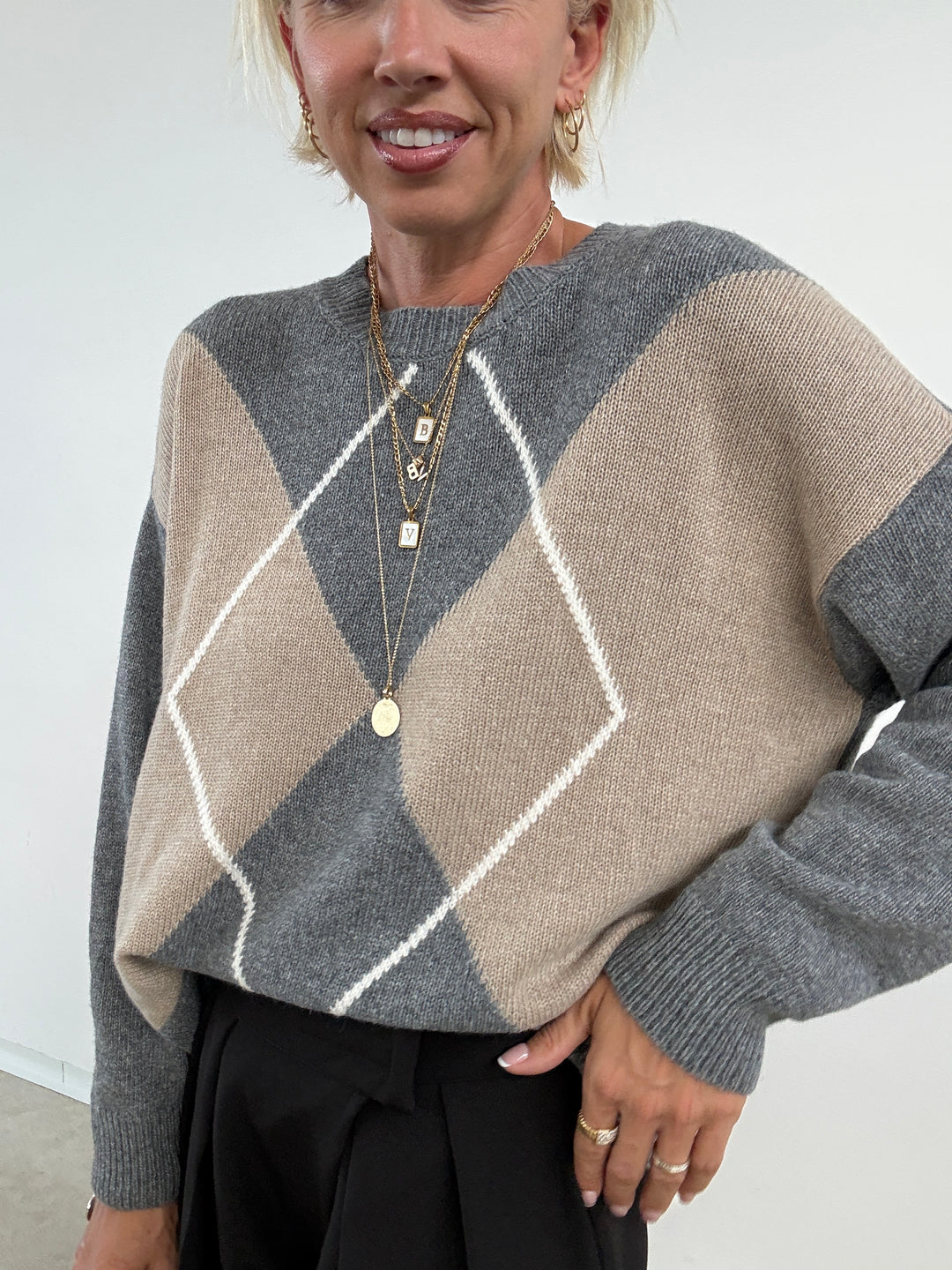 PULL ROMBI GRIGIO/BEIGE