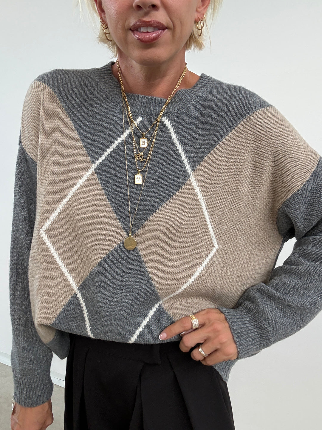 PULL ROMBI GRIGIO/BEIGE