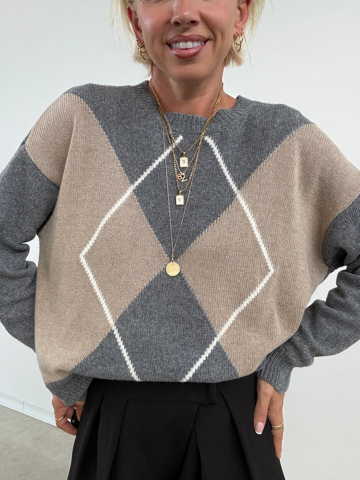 PULL ROMBI GRIGIO/BEIGE