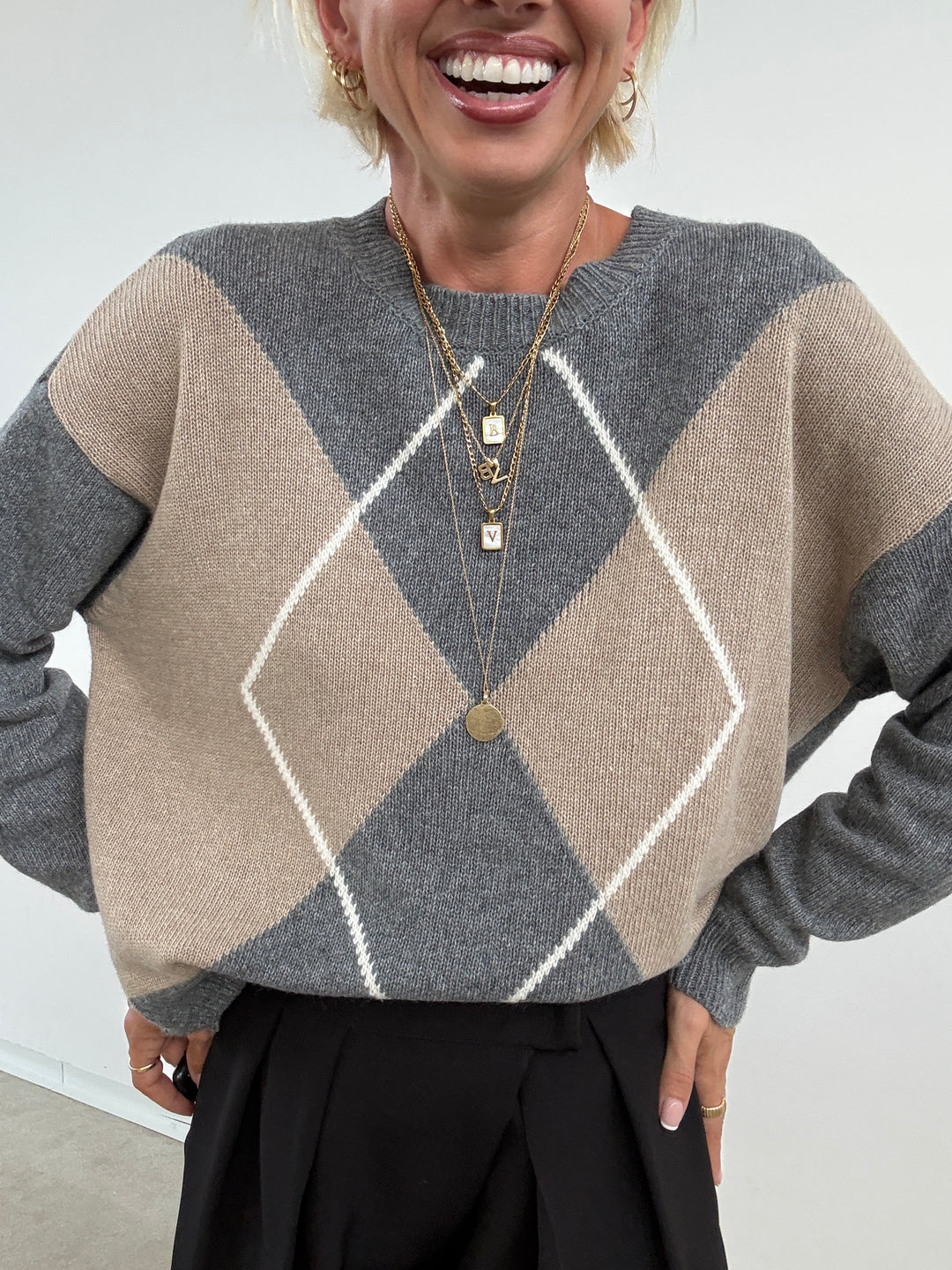 PULL ROMBI GRIGIO/BEIGE