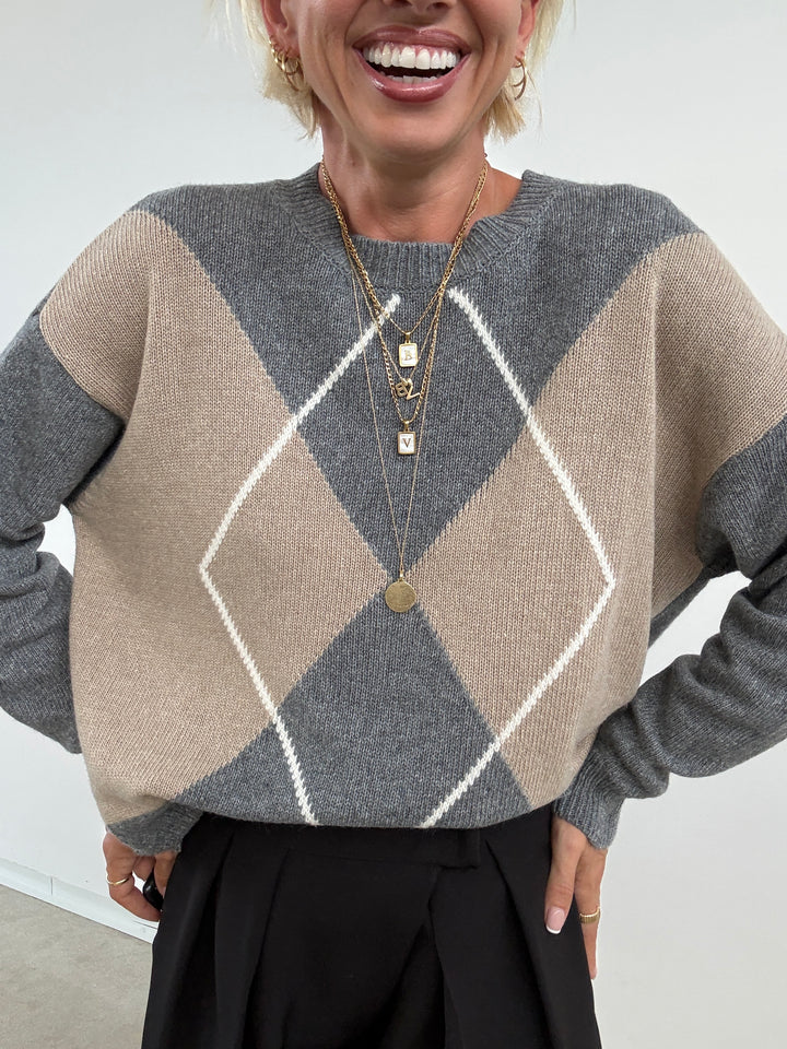 PULL ROMBI GRIGIO/BEIGE