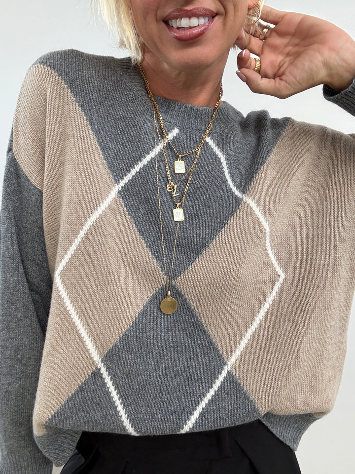 PULL ROMBI GRIGIO/BEIGE