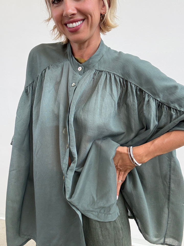 CAMICIA SCATOLA ORGANZA VERDE MILI