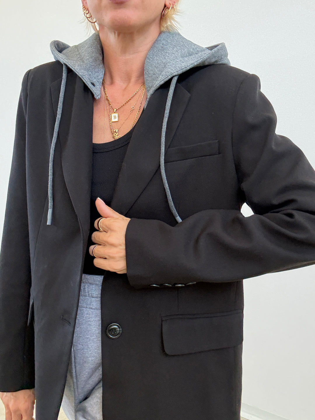 GIACCA CAPPUCCIO NERO/GRIGIO
