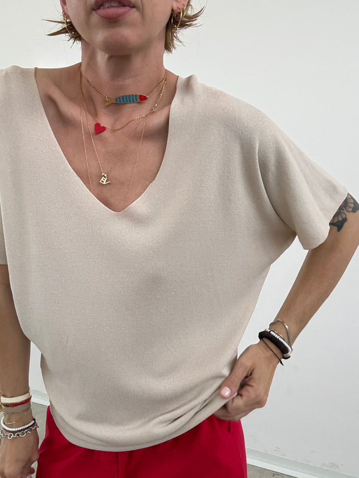 MAGLIA FILO V LIGHTBEIGE