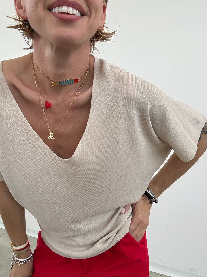 MAGLIA FILO V LIGHTBEIGE