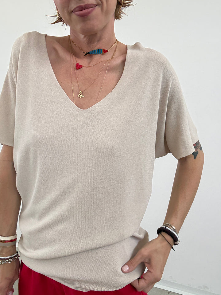 MAGLIA FILO V LIGHTBEIGE