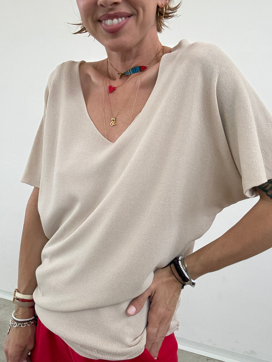 MAGLIA FILO V LIGHTBEIGE