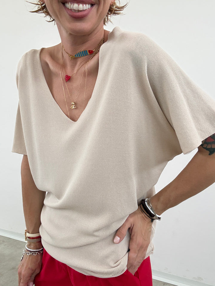 MAGLIA FILO V LIGHTBEIGE
