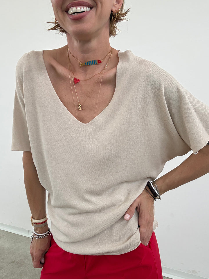 MAGLIA FILO V LIGHTBEIGE