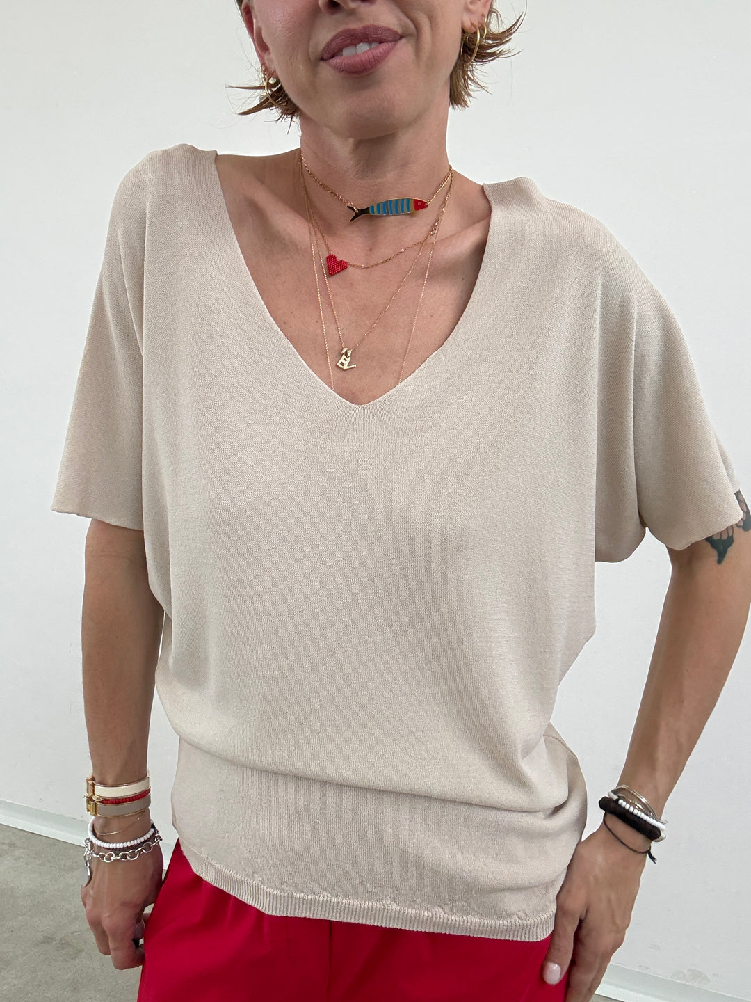 MAGLIA FILO V LIGHTBEIGE