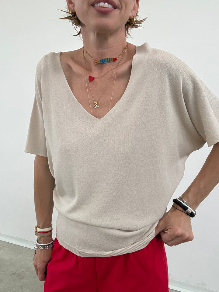 MAGLIA FILO V LIGHTBEIGE
