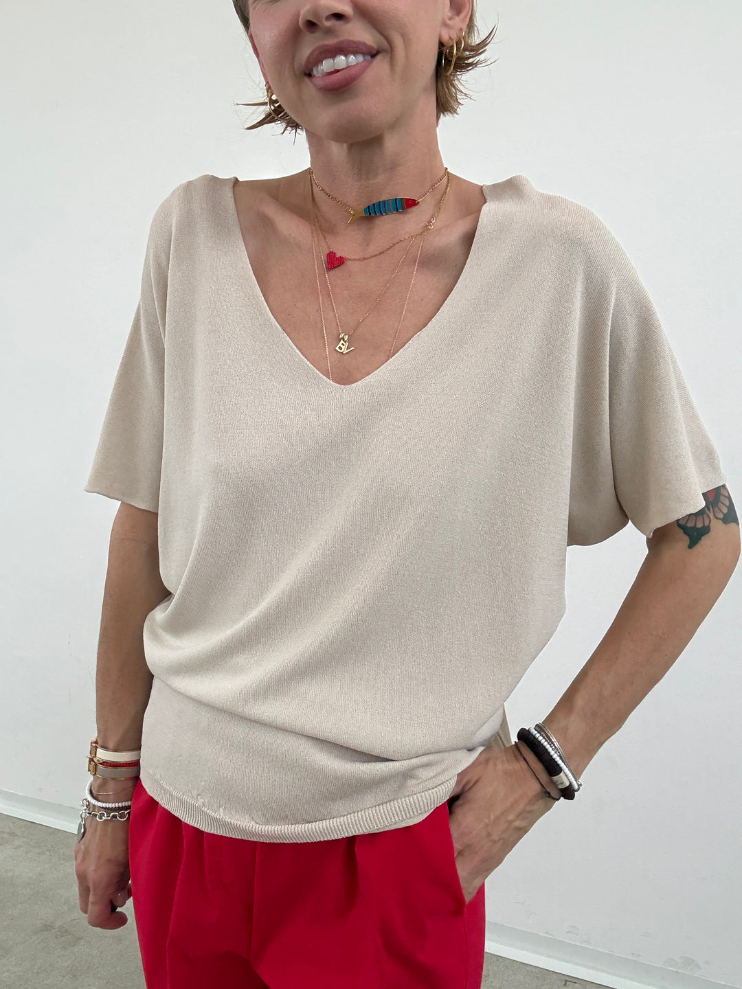 MAGLIA FILO V LIGHTBEIGE