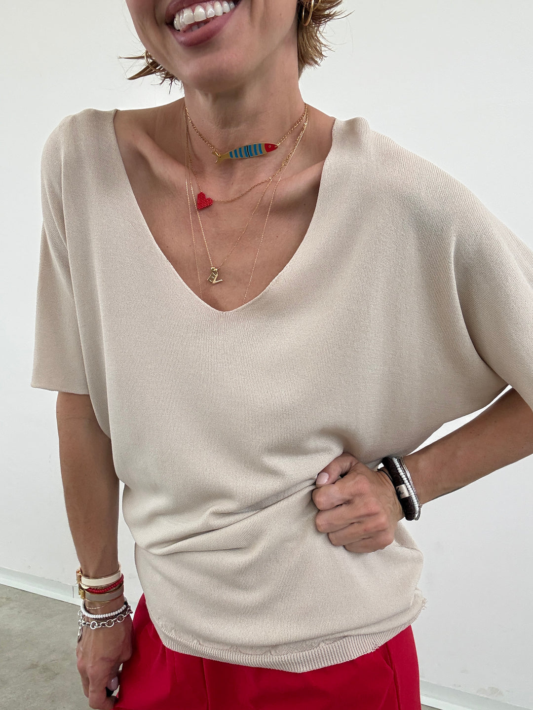 MAGLIA FILO V LIGHTBEIGE
