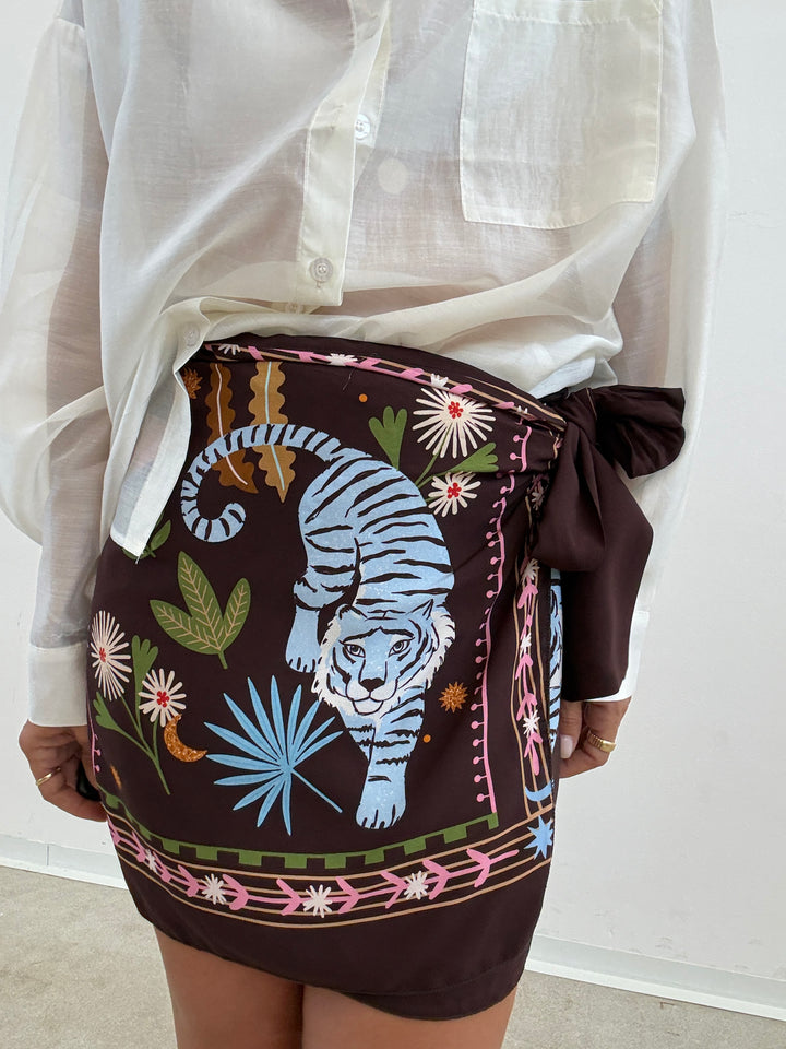 MINIGONNA PAREO TIGER CIOCCO CELESTE