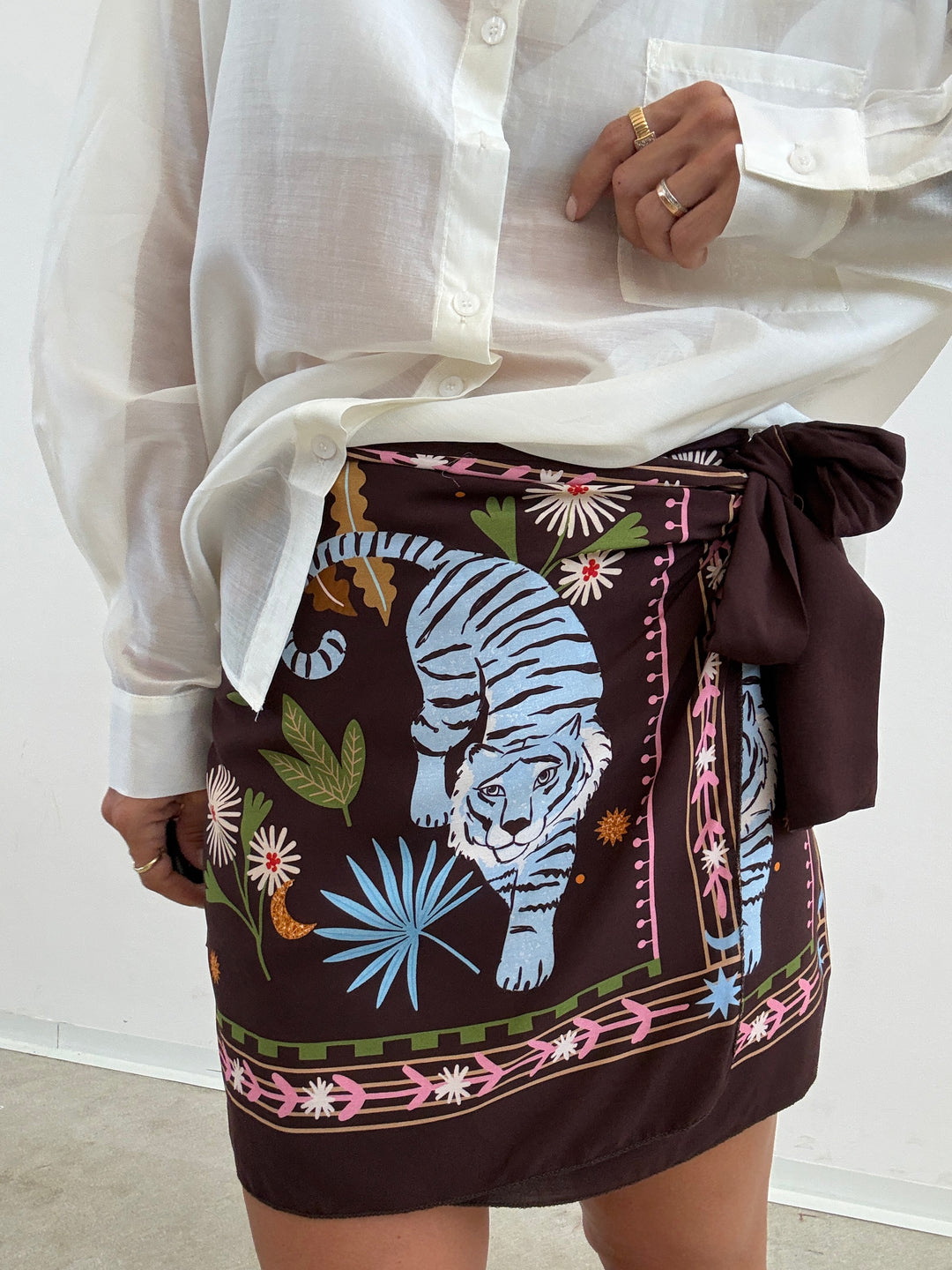 MINIGONNA PAREO TIGER CIOCCO CELESTE