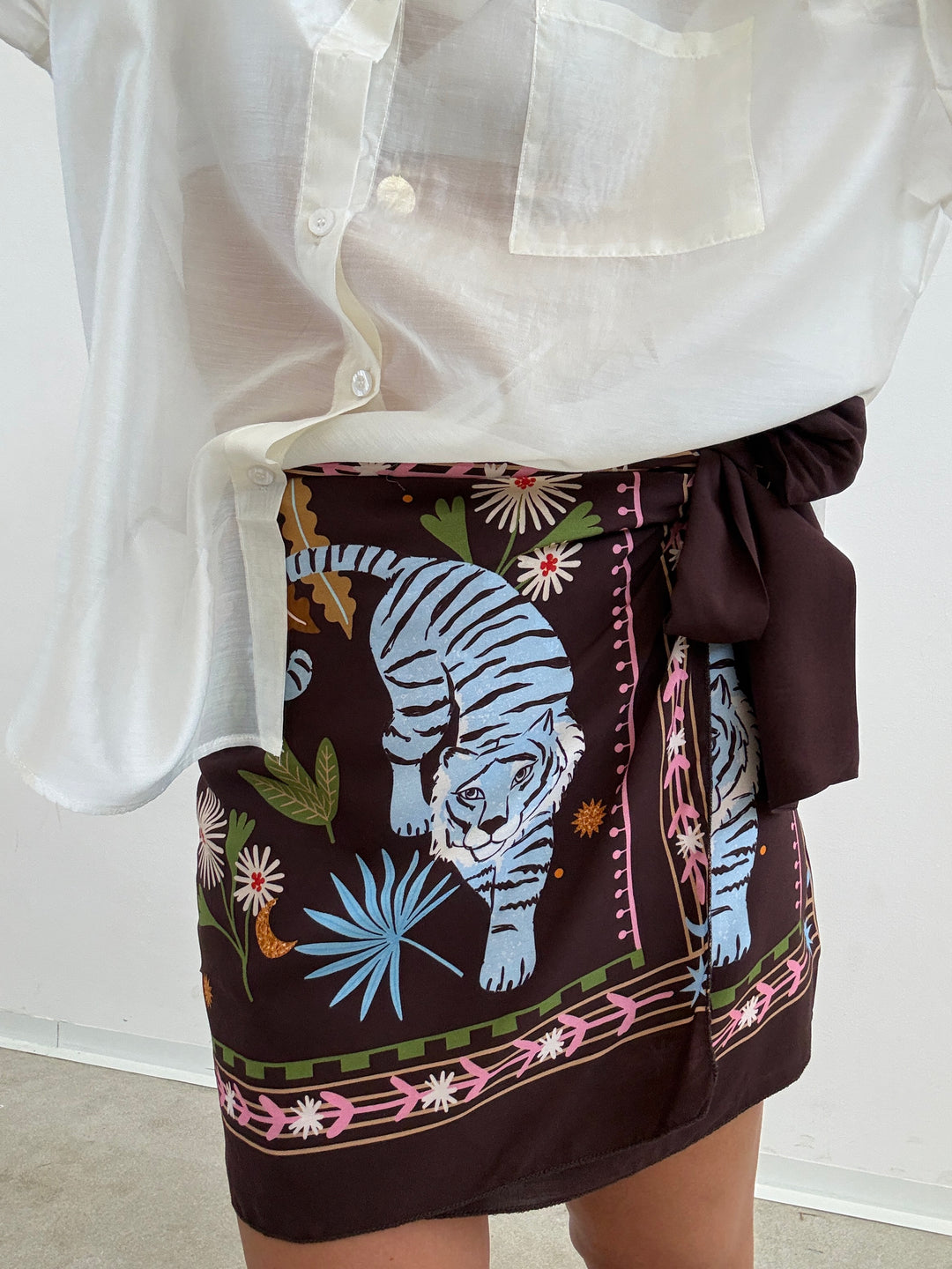 MINIGONNA PAREO TIGER CIOCCO CELESTE
