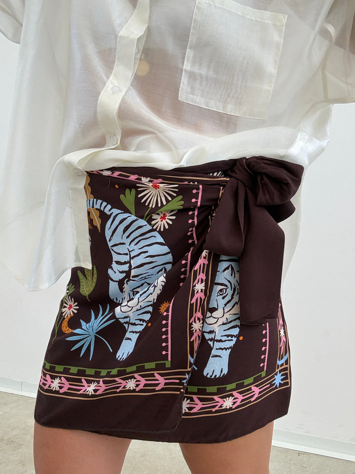 MINIGONNA PAREO TIGER CIOCCO CELESTE