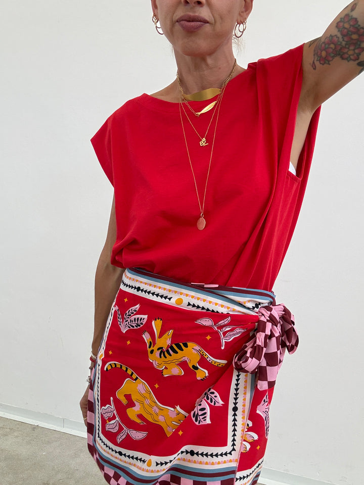 MINIGONNA PAREO JUNGLE ROSSO ROSA