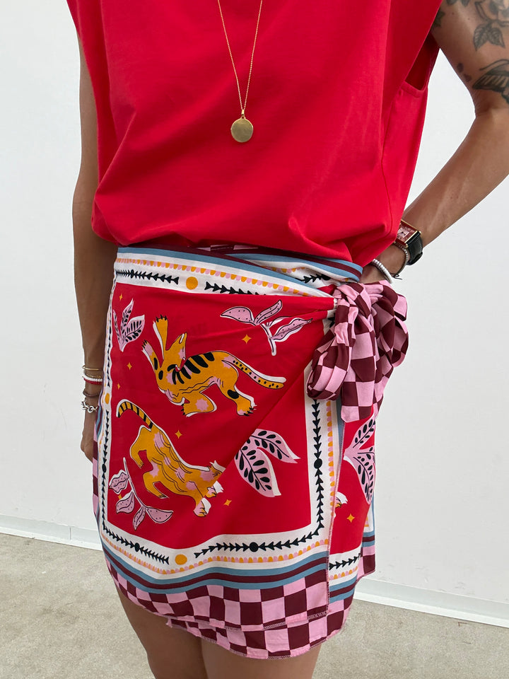 MINIGONNA PAREO JUNGLE ROSSO ROSA