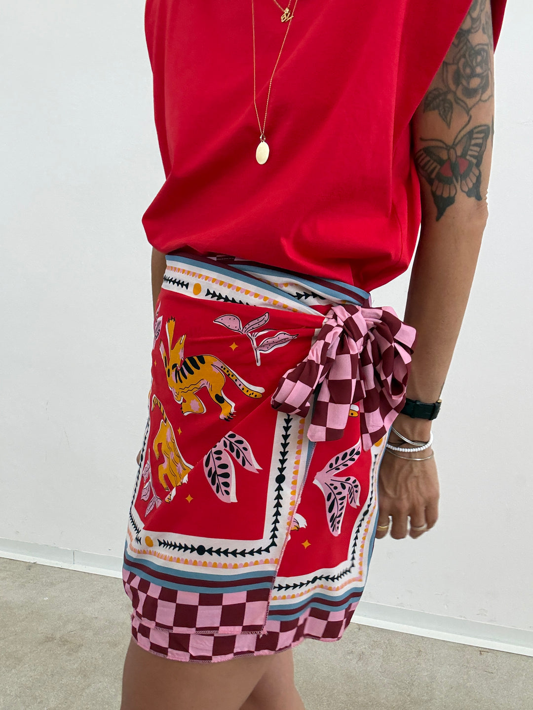 MINIGONNA PAREO JUNGLE ROSSO ROSA