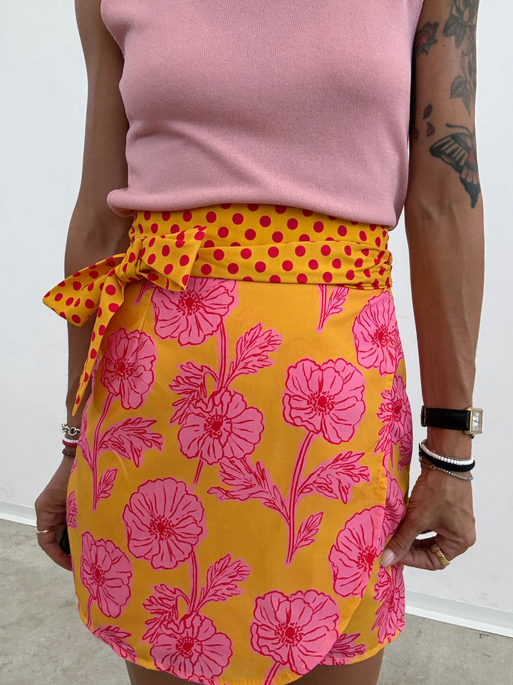 MINIGONNA PAREO POIS FIORI GIALLO ROSA
