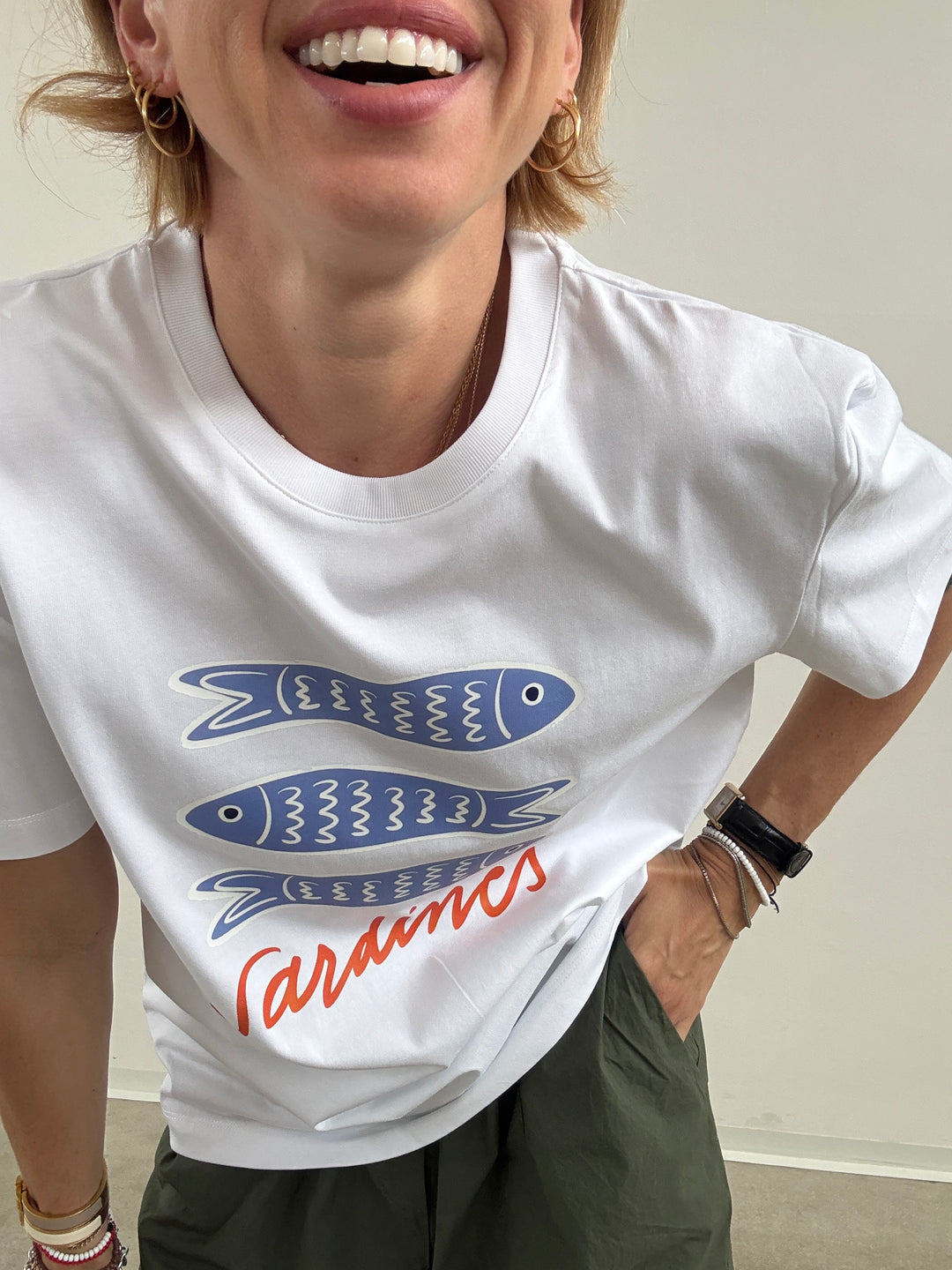 TSHIRT AZUL SARDINES BIANCA