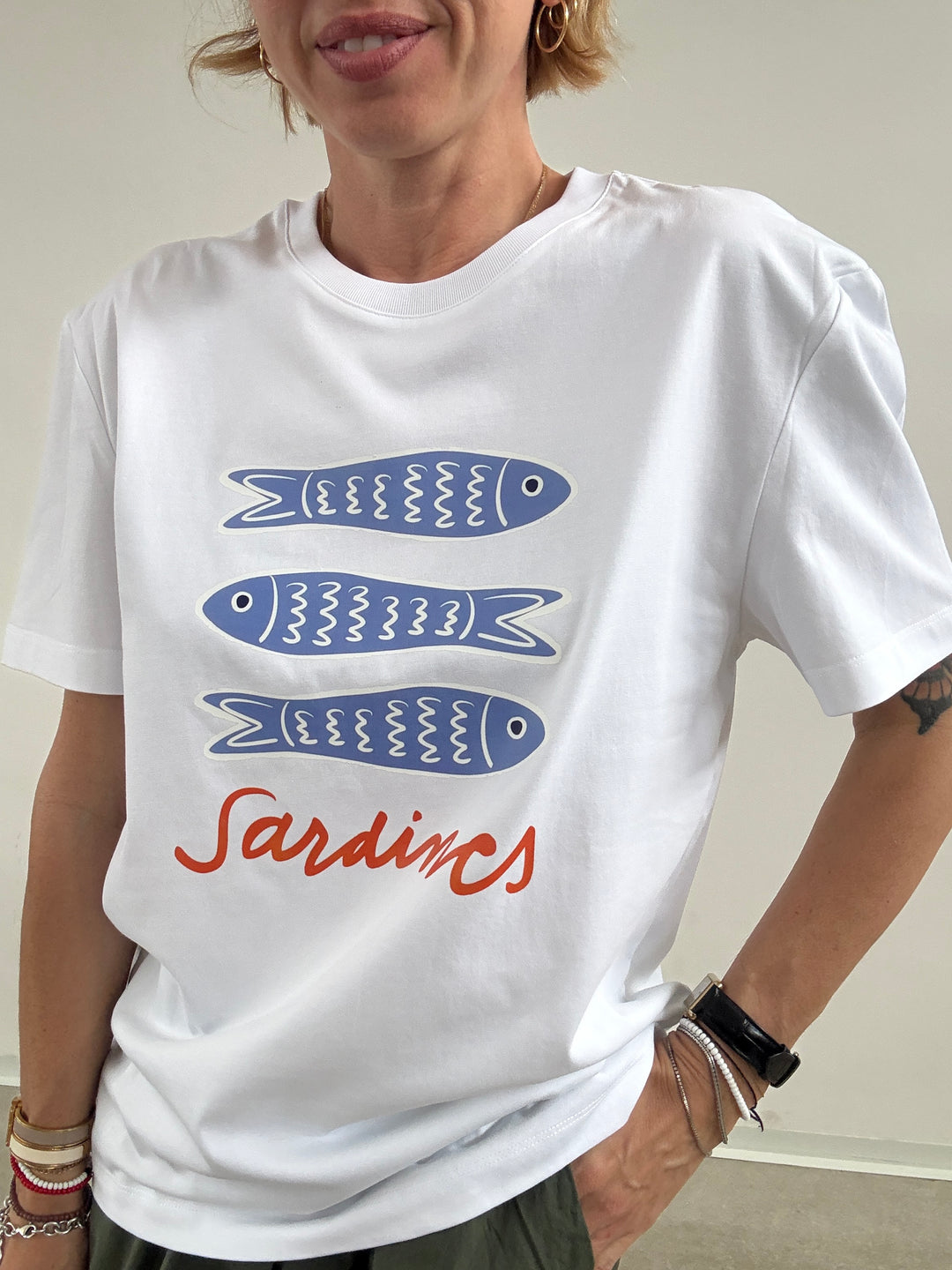 TSHIRT AZUL SARDINES BIANCA