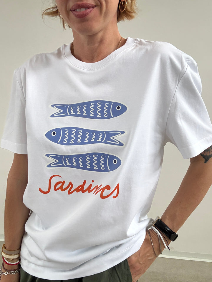 TSHIRT AZUL SARDINES BIANCA