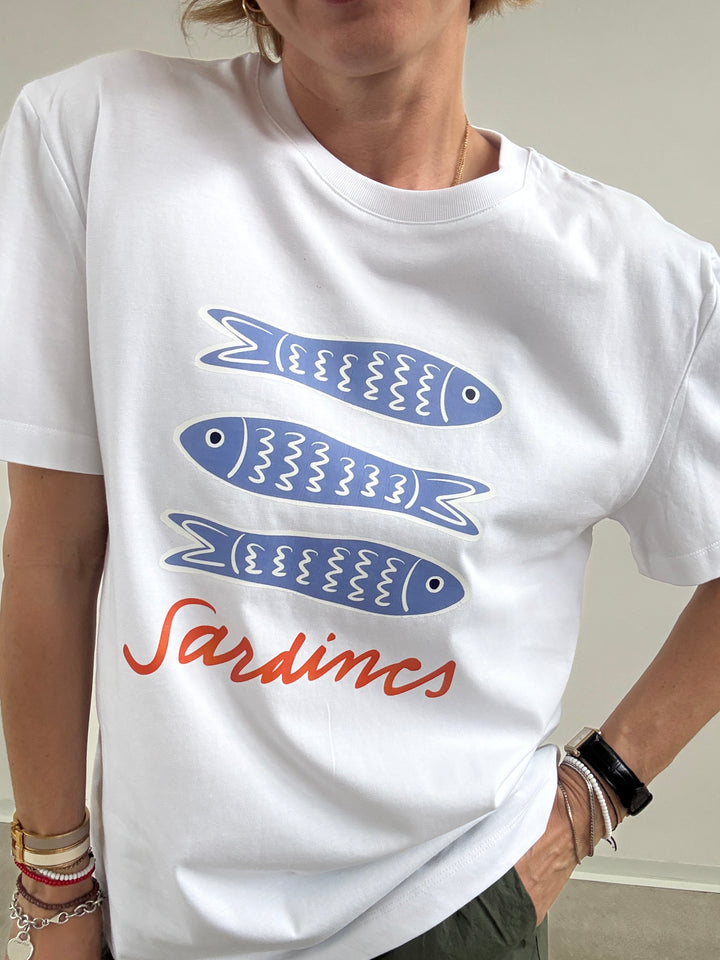 TSHIRT AZUL SARDINES BIANCA