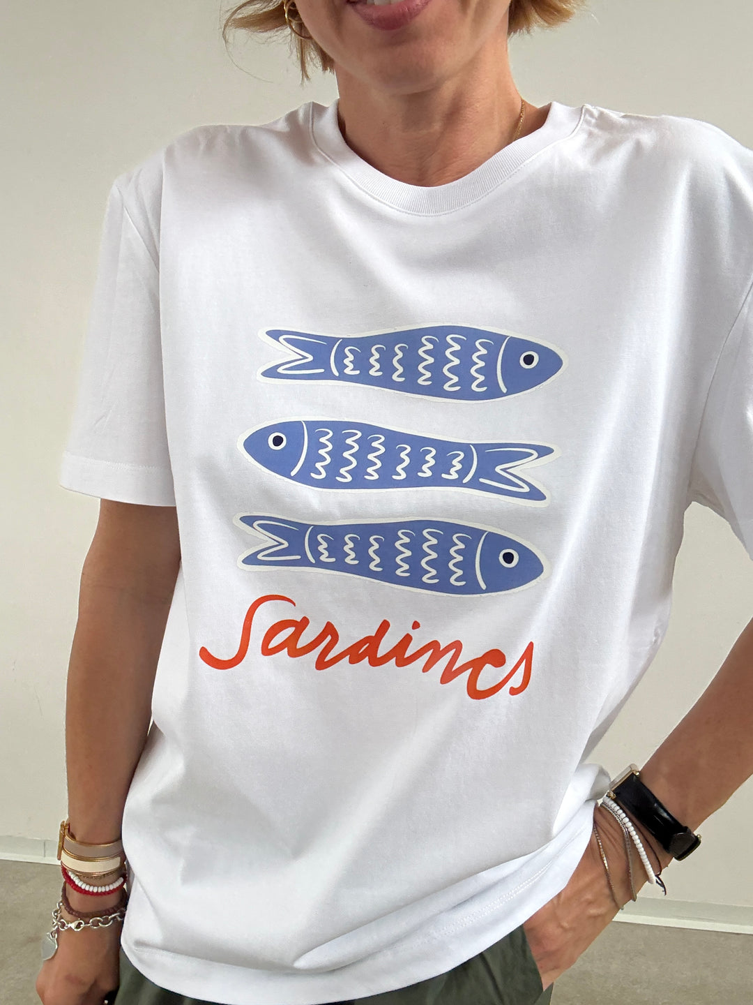 TSHIRT AZUL SARDINES BIANCA