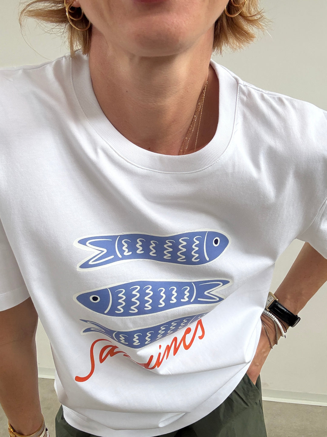 TSHIRT AZUL SARDINES BIANCA