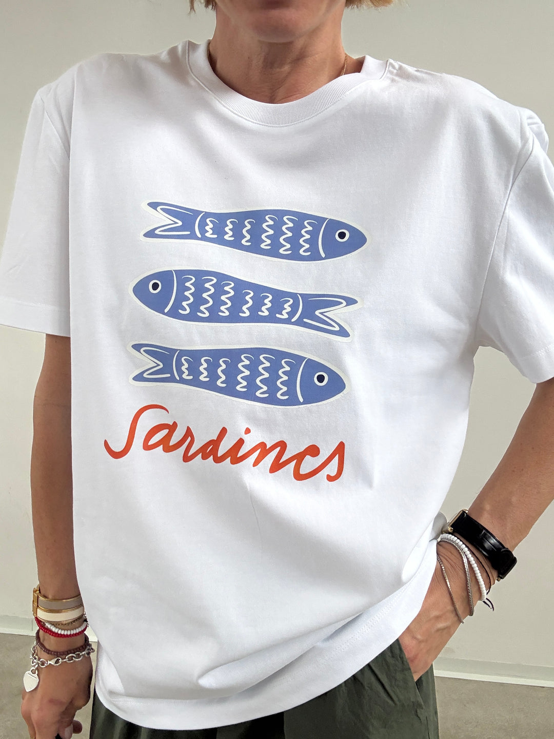 TSHIRT AZUL SARDINES BIANCA