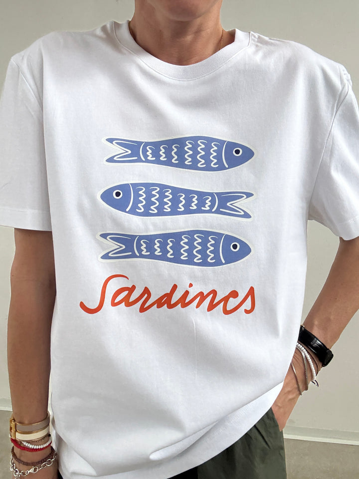TSHIRT AZUL SARDINES BIANCA
