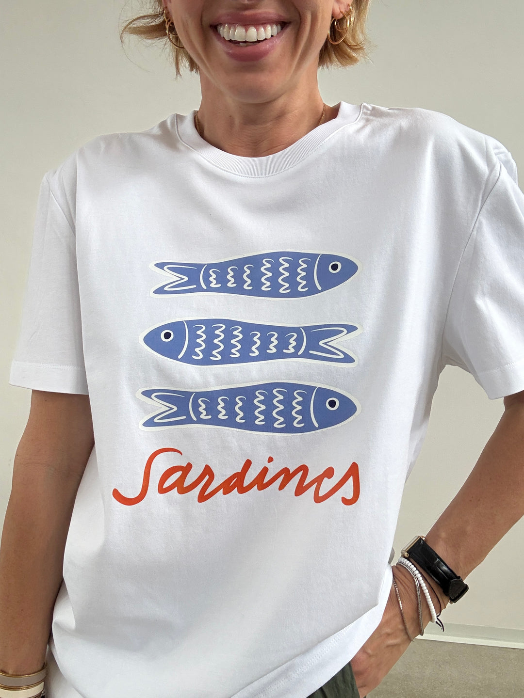 TSHIRT AZUL SARDINES BIANCA