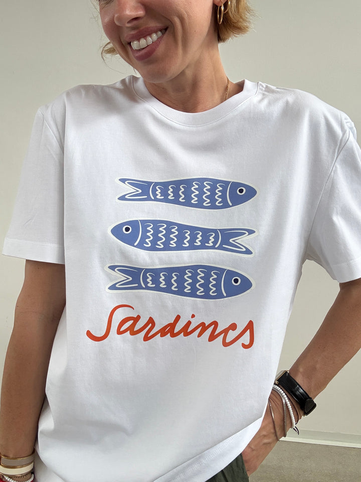 TSHIRT AZUL SARDINES BIANCA