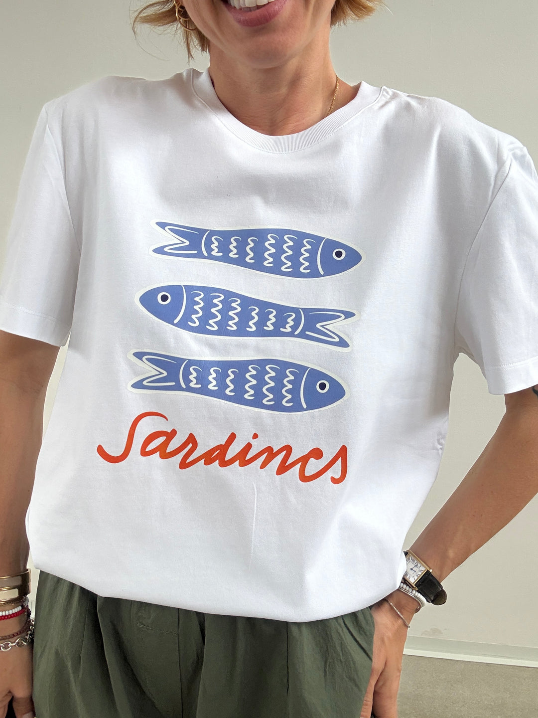 TSHIRT AZUL SARDINES BIANCA