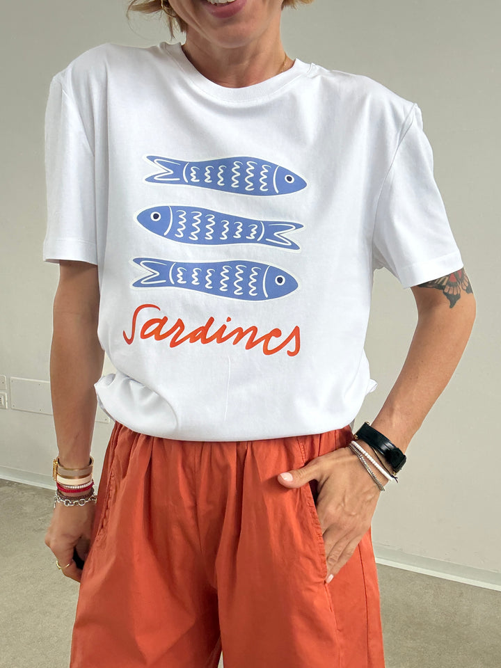 TSHIRT AZUL SARDINES BIANCA