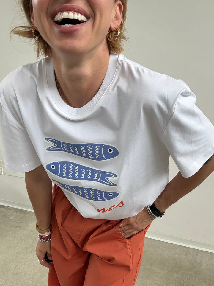 TSHIRT AZUL SARDINES BIANCA